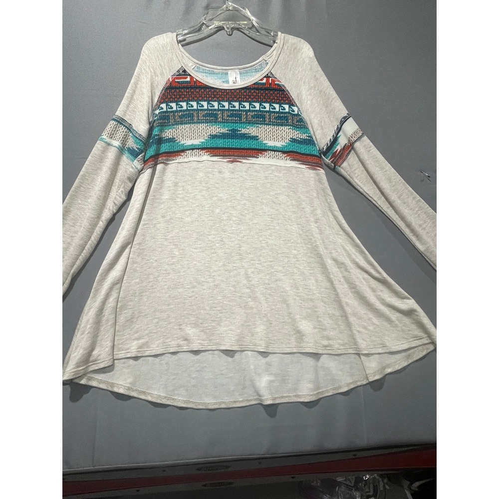 Lilypad Womens Southwestern Print High Low Tunic Top Heather Oatmeal Medium